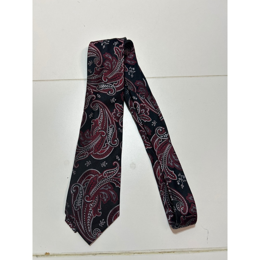 Pierre Cardin Necktie Black Red Paisley‎ Silk Blend Designer Dress Tie